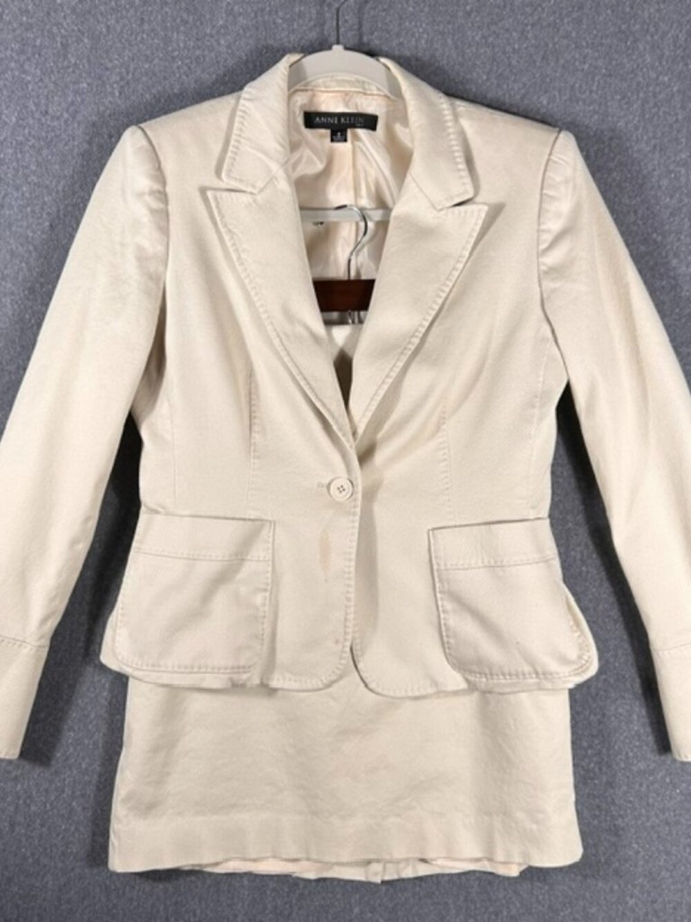 Anne Klein Suit Set Womens Sz 4 Cream Single Button Blazer/Pencil Skirt Lined